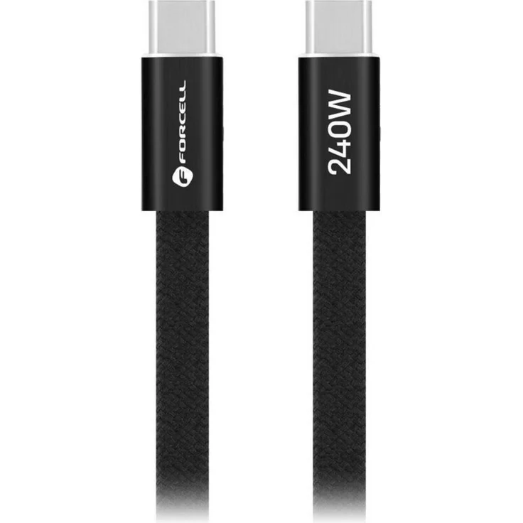 Forcell CCFN23 USB-C-Kabel, 120 cm, flacher Stecker, 240 W Ladeleistung, Schwarz