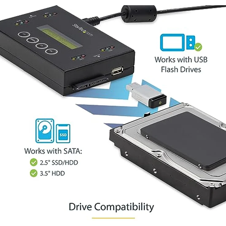 StarTech.com 1:1 Selbständige Festplatten Klonstation und Löscher, USB Stick und SATA HDD/SSD Disk Kloner und Löscher, LCD Bildschirm, TAA konform, OS unabhängig (SU2DUPERA11) – Bild 3