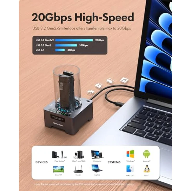 Graugear Klon-Station für M.2-NVMe-SSD - mit Lüfter und One-Touch-Klontaste, SSD + Festplatte Zubehör – Bild 5