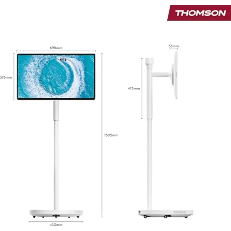 Thomson Go Plus Pro 27UE7M45, 27 Zoll 4K UHD Smart Touch Display mit Android, 64 GB Speicher, 9000 mAh Akku, 5MP Kamera, Subwoofer, WiFi 6, Bluetooth, tragbarer Ständer - Weiß – Bild 2