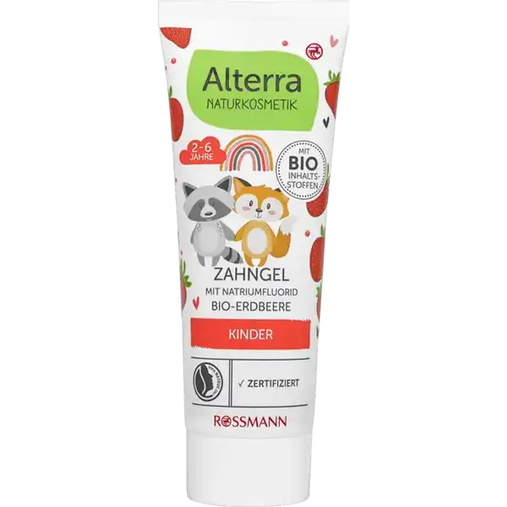 Alterra Kinder Zahngel Bio-Erdbeere mit Natriumfluorid, für Milchzähne, 0–6 Jahre, fluoridhaltig & natürlich