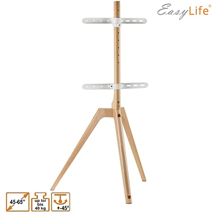 easylife STAFFELEI TV-Stativ 45-65", Schwenkbar VESA 400x400 (Weiß/Buche) TV-Ständer with Cable Management and Optional Wall Mount Safety Leash – Bild 4