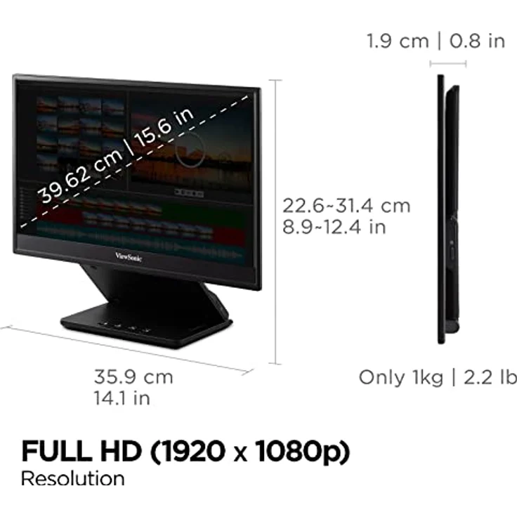 ViewSonic VP16-OLED 16" 16:9 Portable OLED Monitor with 100% DCI-P3, 100% sRGB, Pantone validate, Micro HDMI, 2 USB-C, Speakers - Black – Bild 5