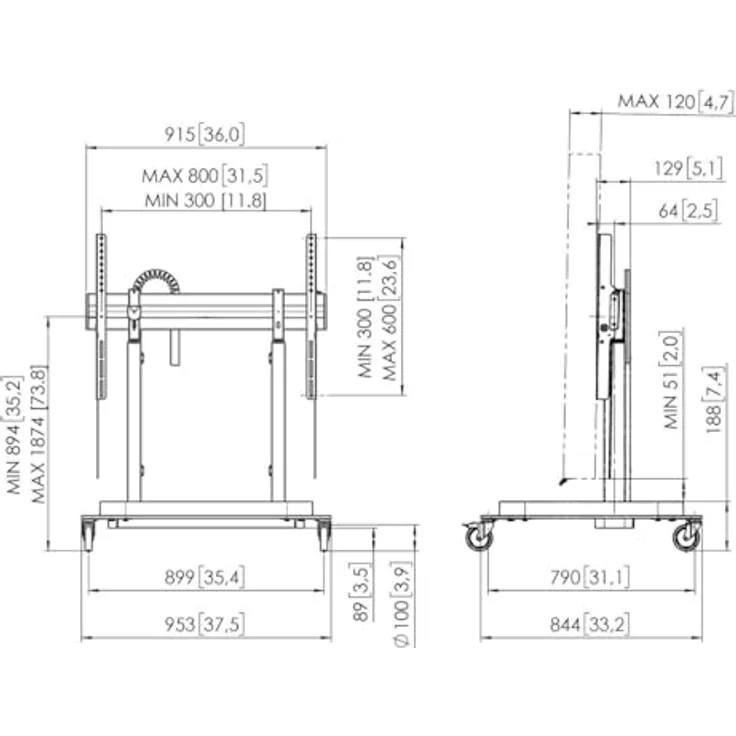 Vogel's RISE 5205 Motor Display-Lift Trolley, für LCD-Displays bis 86", max. 120 kg, 50 mm/s, Schwarz – Bild 4