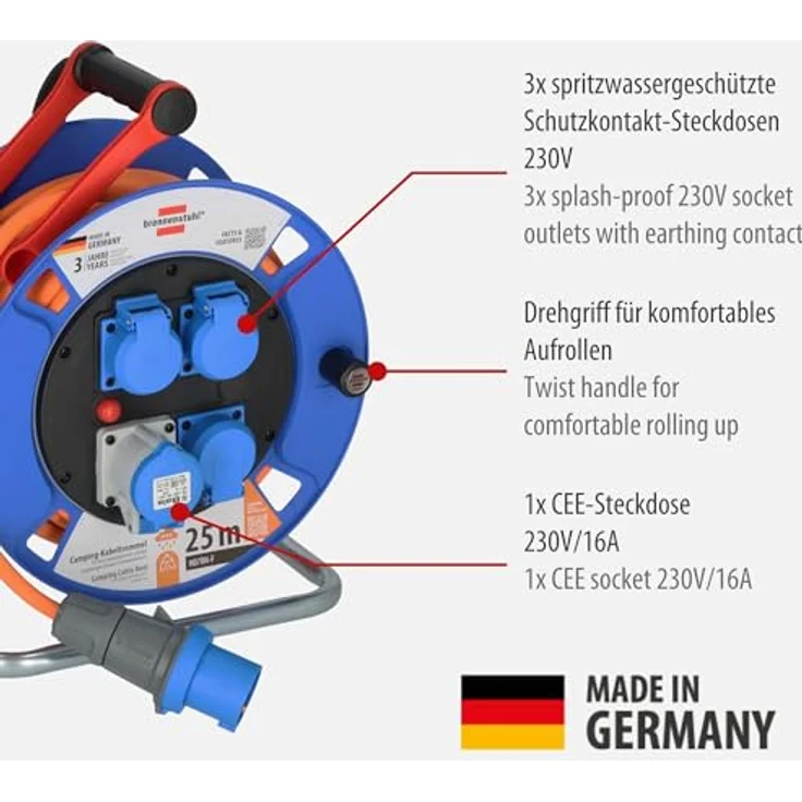 Brennenstuhl Garant Camping-Kabeltrommel/CEE 230V Kabeltrommel 25m, orange, IP44, Made in Germany – Bild 2