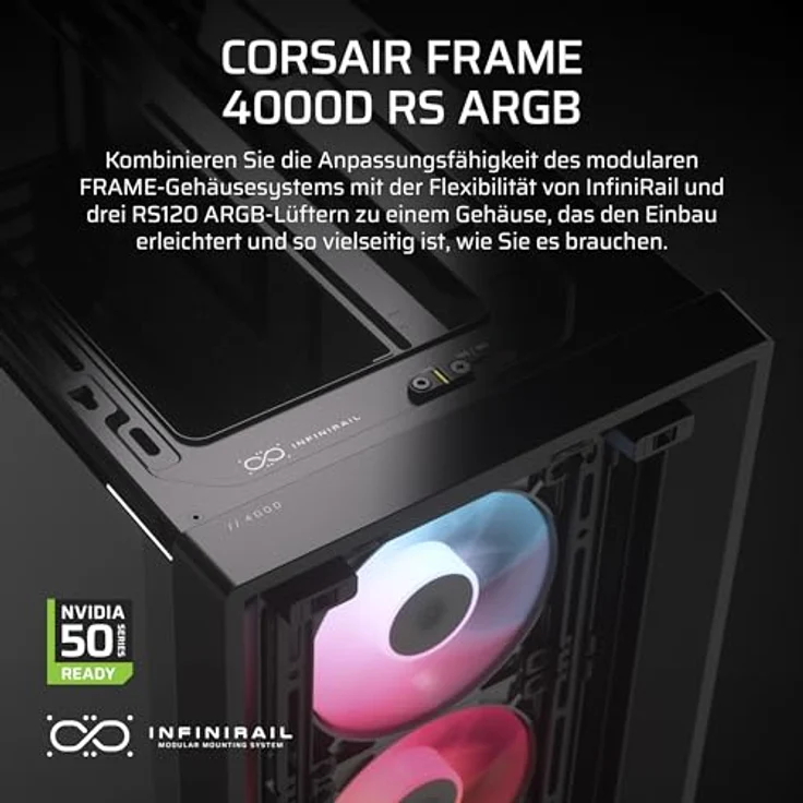 Corsair Frame 4000D RS ARGB Modulares Mid-Tower ATX PC-Gehäuse – Schwarz, Hoher Luftstrom, 3X Vorinstallierte RS ARGB-Lüfter – Bild 2