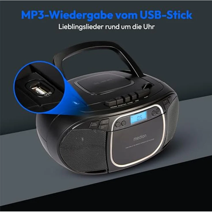 Medion LIFE E66476, Tragbares Radio mit digitalem Tuner für AM und FM, 22 Watt RMS, LCD-Display, Schwarz – Bild 3