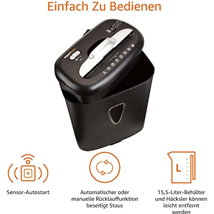 AmazonBasics - Hochsicherheits-Kreuzschnitt-Aktenvernichter für 7-8 Blätter, für Papier und Kreditkarten - Preisvergleich – Bild 2