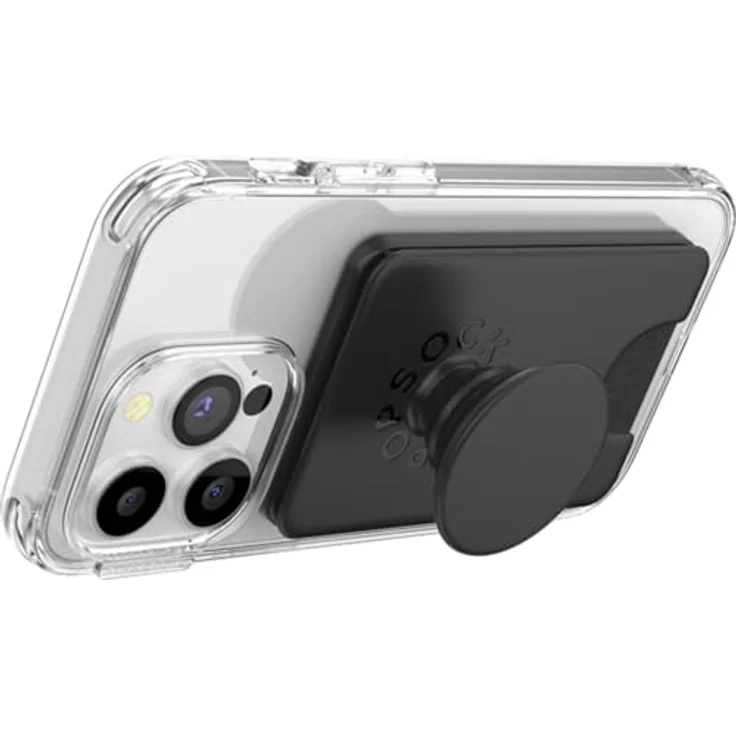 PopSockets PopWallet, Telefon-Geldbörse mit erweiterter Griff & MagSafe-Adapterring, kabellos aufladbar, Kartenhalter für bis zu 3 Karten, Schwarz – Bild 5