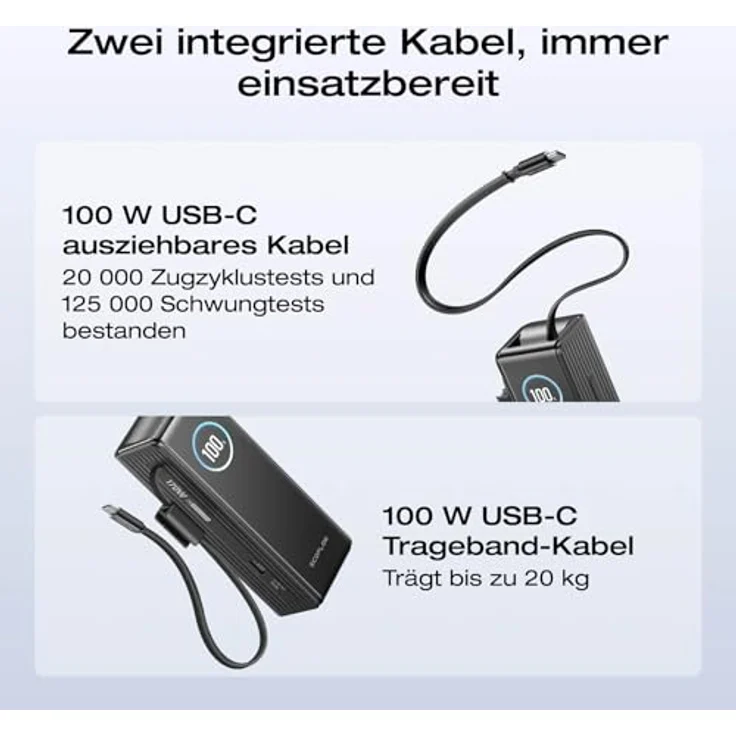 EF ECOFLOW Rapid Powerbank 25 000 mAh, 170 W tragbares Ladegerät mit 100 W USB-C Anschluss und integrierten Kabeln, schwarz – Bild 3