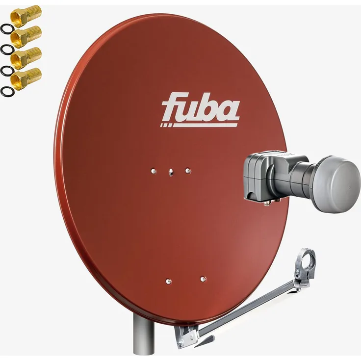 Fuba DAL 802 R, Satellitenanlage mit Twin LNB DEK 217, 80 cm Aluminium Antenne rot, für 2 Teilnehmer, HDTV 4K 3D-kompatibel
