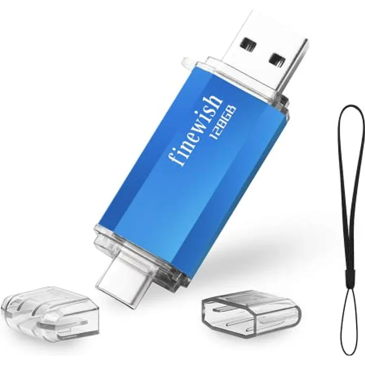 Geweo 2-in-1 USB C Speicherstick 128 GB, tragbarer USB Stick mit Typ C & USB 2.0 für MacBook Pro, Android-Handys, Laptops und Computer (Blau) – Bild 1