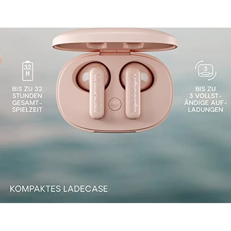 Urbanista Copenhagen True Wireless In Ear Kopfhörer Bluetooth 5.2, Touch-Bedienung Earbuds & Noise Cancelling Mikrofon, 32 Std. Spielzeit, USB C Ladecase, IPX4 Wasserabweisend, Altrosa – Bild 5