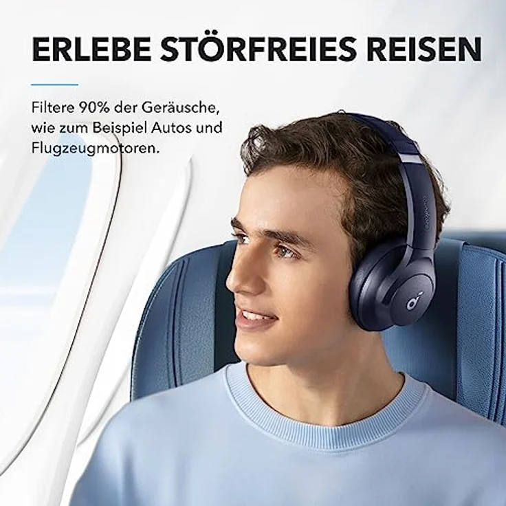 soundcore by Anker Q20i kabelloser Bluetooth Over-Ear-Kopfhörer mit Hybrid Active Noise Cancelling, 40h Spielzeit im ANC-Modus, Hi-Res Audio, tiefer Bass, Personalisierung per App (Blau) – Bild 2