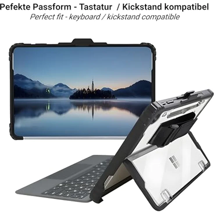 honju FIT Handstrap Case für Microsoft Surface Pro 12 Zoll, Tastatur kompatibel, Slim-Pen 2 Aufladung, abnehmbare Handschlaufe, schwarz/transparent – Bild 4