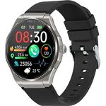 Knauermann PRO 3 (2024) Silber - Gesundheitsuhr Smartwatch mit Telefoniefunktion - EKG + HRV und SOS Funktion - AMOLED Display- BT Bluetooth - Schlafapnoe - Silikonband Schwarz, 14-24, rund
