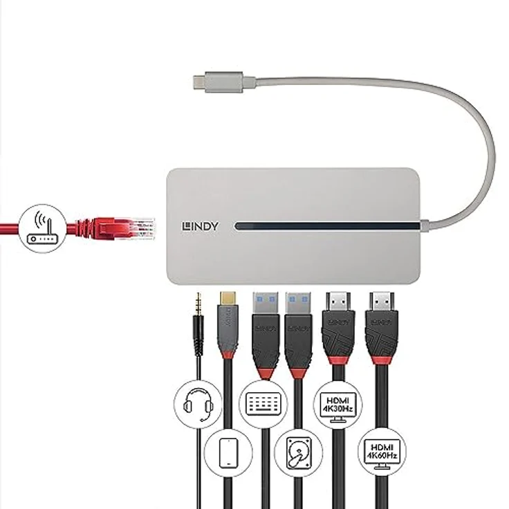 LINDY 43360 DST-Mx Duo USB C Laptop/MacBook Mini Dockingstation – 2X HDMI 4K@60Hz, PD 3.0 100W, USB 3.2 Gen 1, Gigabit Ethernet, Audio, HDCP2.2,>Thunderbolt 3, Display, Festplatte, Printer, Webcam – Bild 4