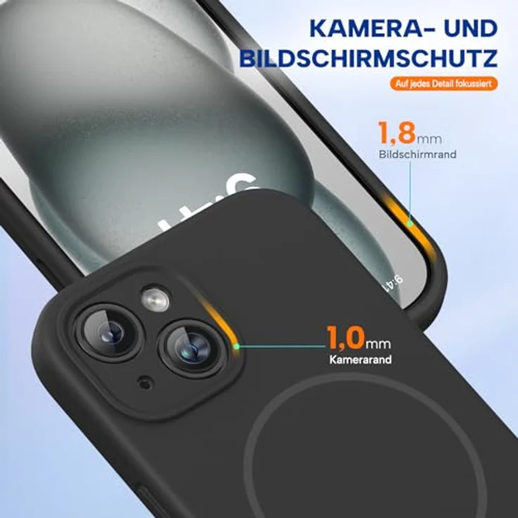 Miracase iPhone 15 Hülle mit MagSafe, Flüssigsilikon, kratzfestes Mikrofaser-Innenfutter, stoßfest, bleischwarz – Bild 5