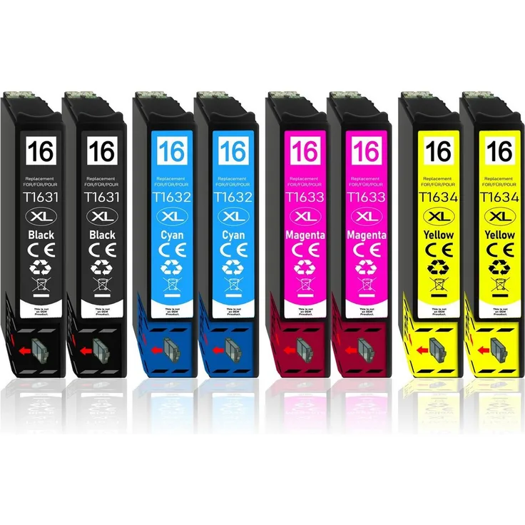 Druckerparadies 8er Multipack für Epson 16XL Tintenpatronen Set Tintenpatrone (8-tlg., WF2010 WF2510 WF2520 WF2530 WF2540 WF2630 WF2650 WF2660 WF2750 WF2760) - Hochwertige alternative Patronen für Epson Drucker mit hoher Kapazität