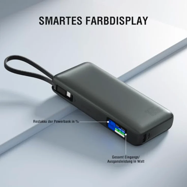 4smarts Powerbank USB-C Kabel 20000mAh, 165W Ladeleistung, integriertes Kabel, grau – Bild 8