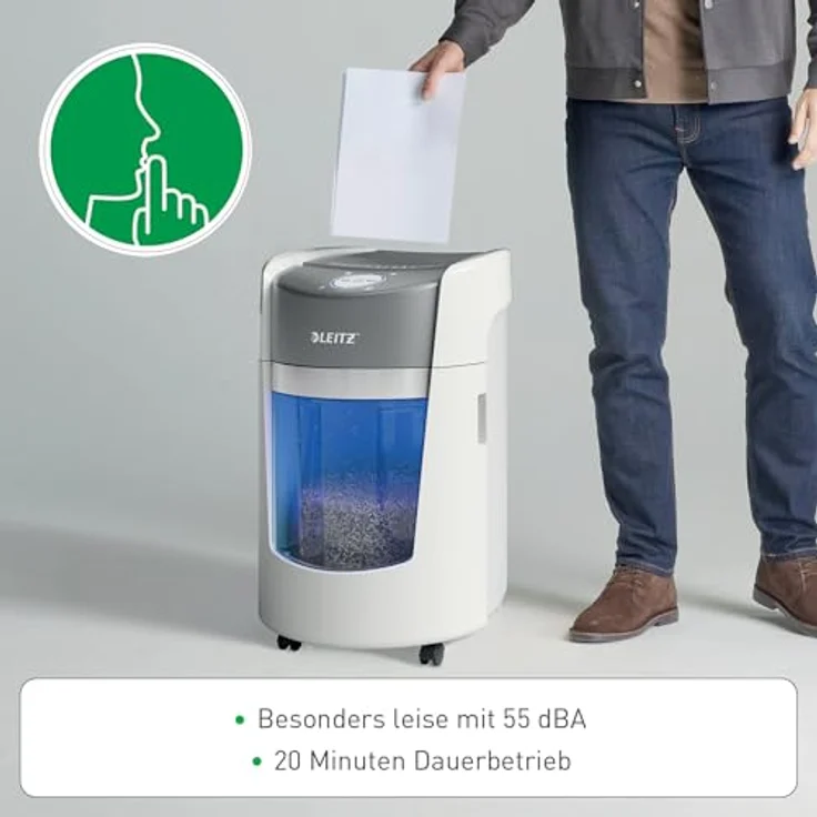 Leitz IQ OptiMax Small Office 350 P5, Aktenvernichter mit Mikro-Partikelschnitt, 70 Blatt Kapazität, Anti-Papierstau-Technologie, leiser Betrieb – Bild 7