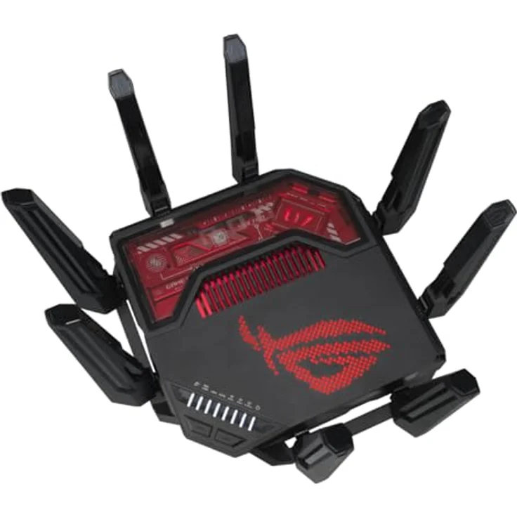 ASUS ROG Rapture GT-BE19000 Tri-Band WiFi 7 Gaming Router (320MHz Bandbreite & 4096-QAM, MLO, Zwei 10G Ports, AI WAN Erkennung, Triple-Level Game Acceleration, Gaming Network, Aura RGB, AiMesh) - Ultraschnelles WiFi 7, 19 Gbit/s, 6-GHz-Band, 10G Ports, Quad-Core-CPU, RangeBoost Plus – Bild 4