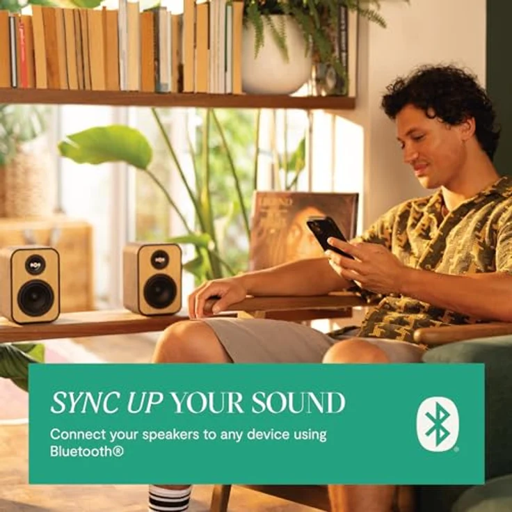 Marley House of Uplift Regallautsprecher – Bluetooth Stereo Paar, Holzlautsprecher für Plattenspieler, Handy, PC - Bambus Bluetooth Lautsprecher Boxen – Bild 4
