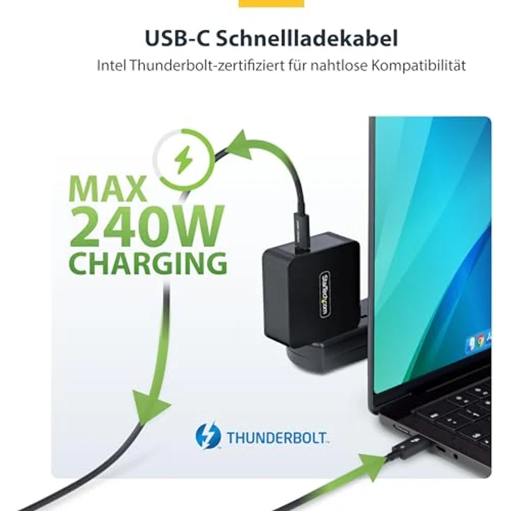 StarTech.com Thunderbolt 5 Kabel 50cm, 80Gbps-120Gbps, 240W PD, 8K60Hz, Thunderbolt-zertifiziert, TB4, USB4, USB-C – Bild 5