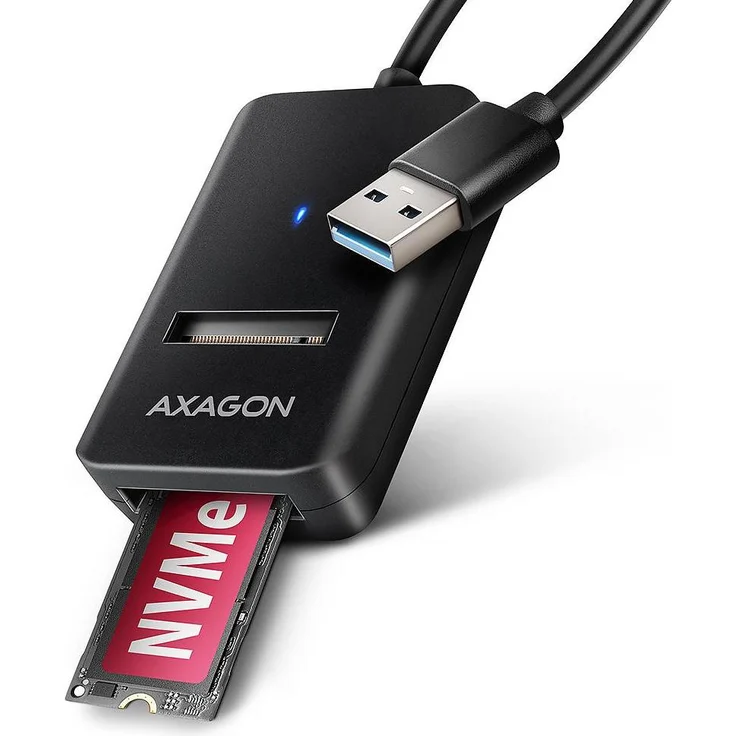 Axagon ADM2-AM M.2 SSD-Adapter, USB-A 10Gbps für NVMe&SATA, 10cm, Schwarz, mit UASP und TRIM Unterstützung