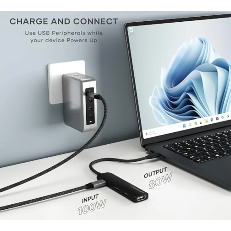 SATECHI 4-in-1 USB-C Hub Slim Plus, Multiport-Adapter, Dockingstation mit 4K HDMI, 100W Power Delivery, 2X USB-A Datenports - Schwarz – Bild 4