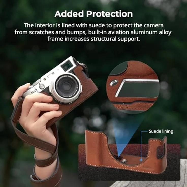 SMALLRIG Half Leather Case Kit X100VI Halbledertasche Set mit Schultergurt, Retro-Stil aus Leder, Aluminiumrahmen, für FUJIFILM X100VI (Braun) - 4699 – Bild 3