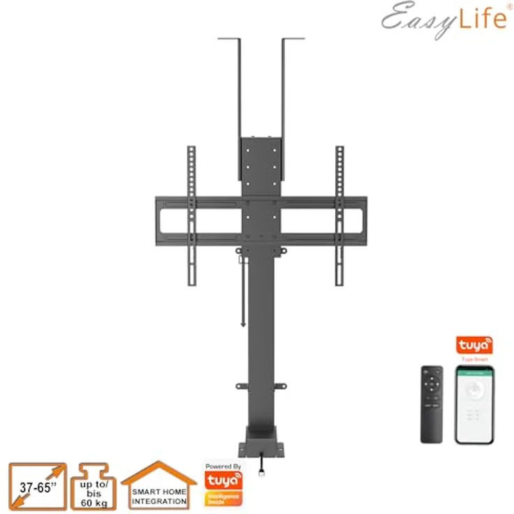 EasyLife EL-LM V2, motorisierter TV Lift mit Smart Home Funktion, elektrisch ausfahrbar & absenkbar, 37 bis 65 Zoll, VESA bis 600x400, schwarz – Bild 3