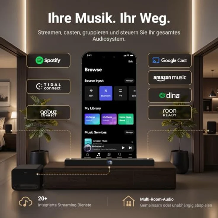 WiiM Sound Bar, Multiroom Soundbar mit 135 W, Dolby Atmos, Touchdisplay und Sprachsteuerung, Schwarz Matt – Bild 8