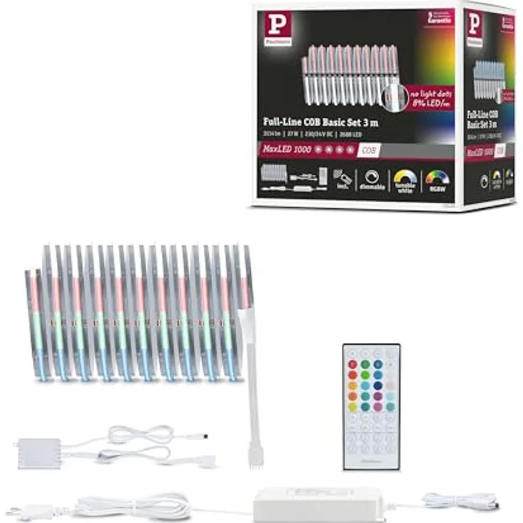 Paulmann MaxLED 1000 LED Strip Full-Line COB Basisset, 3m, 27W, 1038lm/m, 896 LEDs/m, RGBW, inkl. Vorschaltgerät, erweiterbar, Tunable White