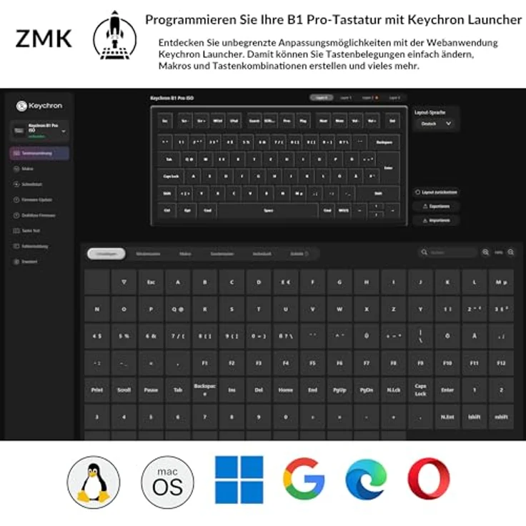 Keychron B1 Pro, Ultra-Slim Wireless Keyboard mit deutschem ISO-Layout, Multi-Device Nutzung, leiser Scherenmechanik, Bluetooth & USB-C Verbindung – Bild 3