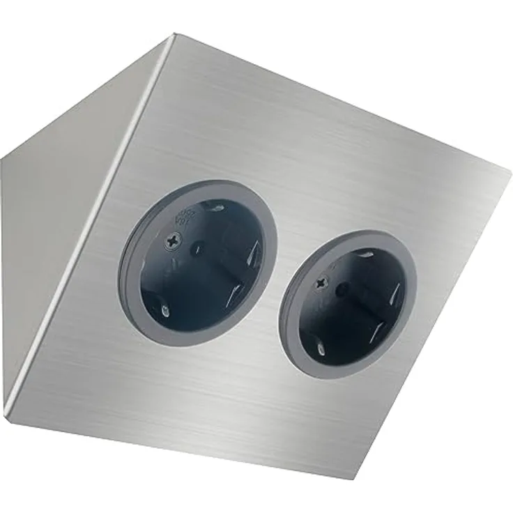 CARESSI Steckdosenelement 2ST14, 2 Schukosteckdosen, Edelstahl, horizontale Montage für 90° Ecke