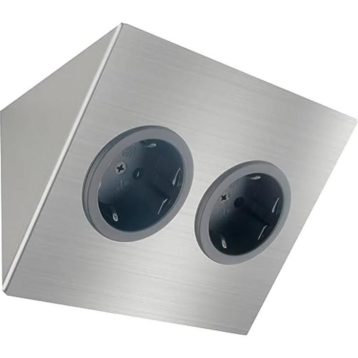 CARESSI Steckdosenelement 2ST14, 2 Schukosteckdosen, Edelstahl, horizontale Montage für 90° Ecke – Bild 1