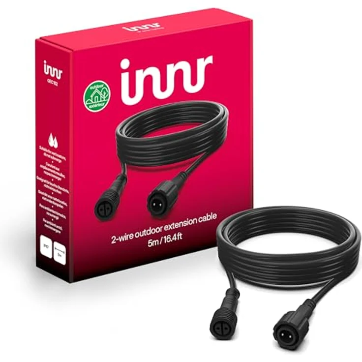 Innr OEC 152 Black, Outdoor Verlängerungskabel 5 Meter, IP65 wetterfest, Erweiterung für intelligente Außenbeleuchtung