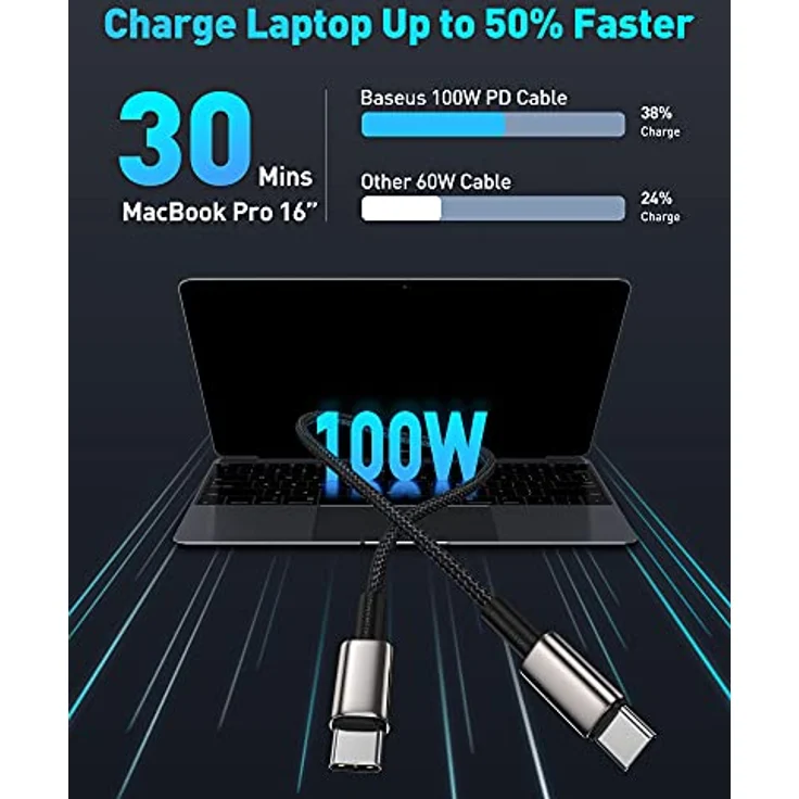 Baseus USB C Kabel 100W [1M] PD QC 4.0, Zinklegierung Typ C Ladekabel für iPhone 17-12 Pro Max, MacBook Pro, Samsung Galaxy S25-21, Steam Deck, schnelle 5A/20V Ladetechnologie – Bild 3