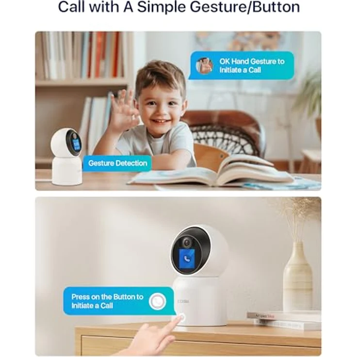 ZOSI 5MP Innen WLAN Überwachungskamera mit 1,44" Display, 2-Wege-Videoanruf, 2,4/5Ghz WiFi, KI Personenerkennung, C519M, Weiß – Bild 3