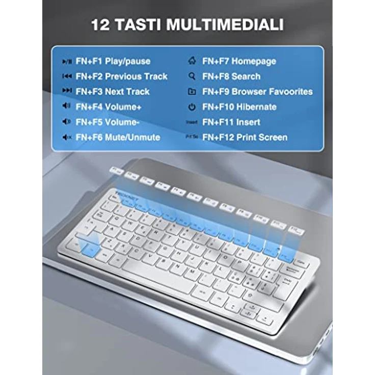 TECKNET Kabelloses Tastatur- und Maus-Set, italienisches QWERTY-Layout, 2,4 G Verbindung, leise Maus, USB-Nano-Empfänger, 12 Multimedia-Shortcuts – Bild 5