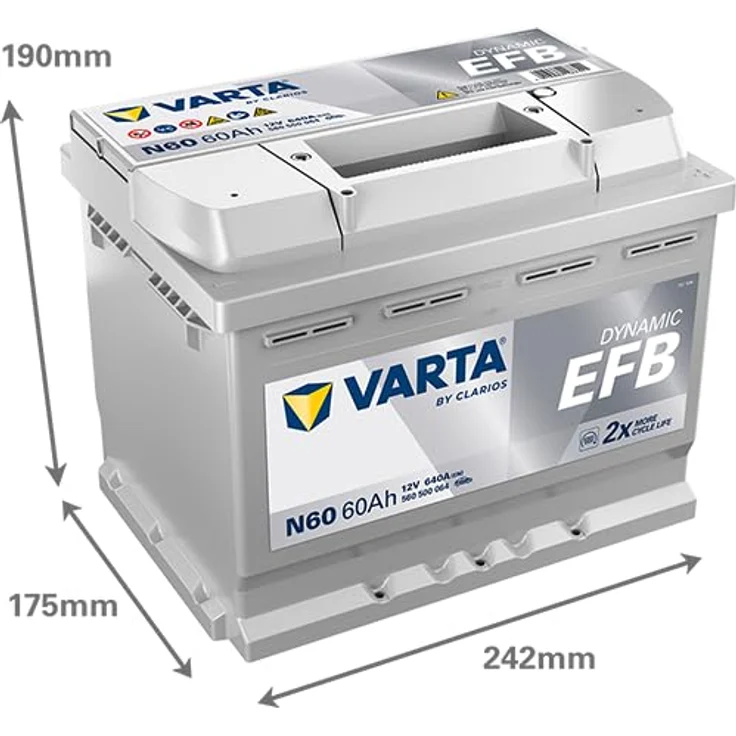 VARTA N60 Blue Dynamic EFB, 12V 60Ah 640A Autobatterie für Start-Stop Fahrzeuge, hohe Lebensdauer – Bild 3