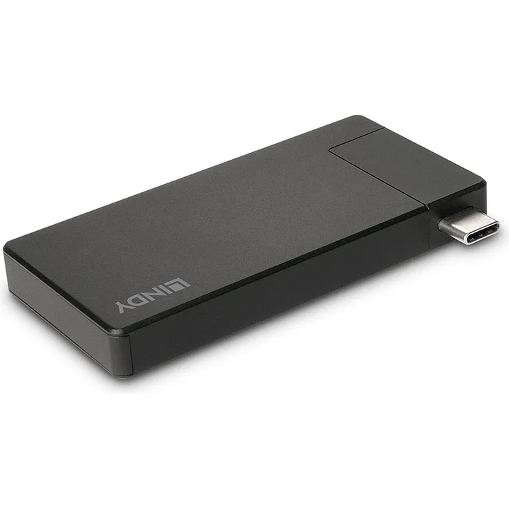 Lindy DST-Micro USB Typ C 4K Micro Dockingstation, Schwarz, mit USB Power Delivery bis zu 100W und 3840x2160p@60Hz Unterstützung