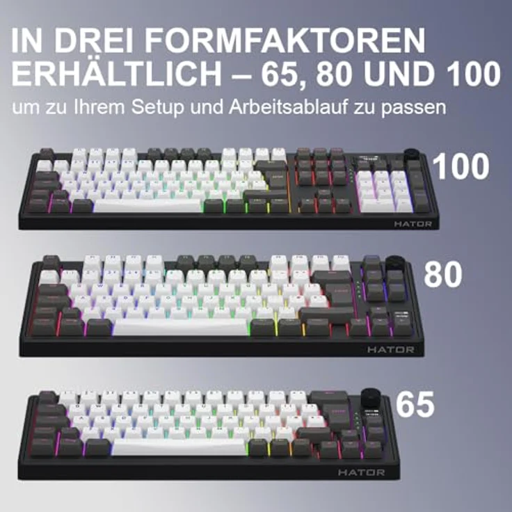 HATOR Skyfall Pro Wireless 80, Mechanische Tastatur mit RGB-LED, USB + RF Wireless + Bluetooth, QWERTY, Schwarz/Grau – Bild 6