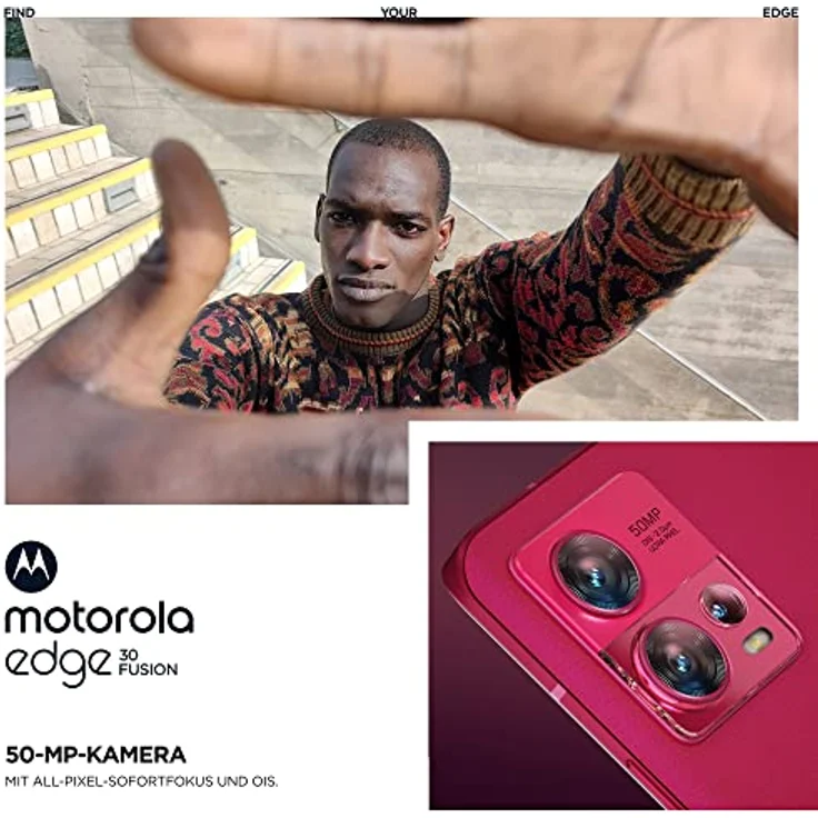Motorola edge30 Fusion Smartphone (6,55"-FHD+-Display, 50-MP-Kamera, 8/128 GB, 4400 mAh, Android 12), Viva Magenta, inkl. Schutzcover u. Earbuds + KFZ-Adapter  – Bild 5