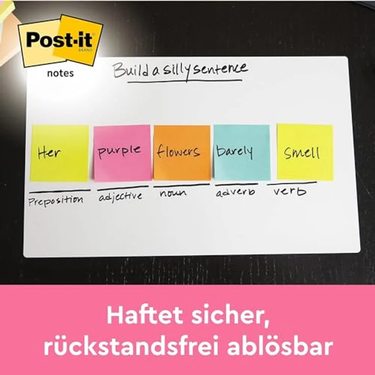 Post-it Notes Haftnotiz Würfel 76 x 76 mm, 450 Blatt in 6 Farben (ultragelb, limonengrün, ultrapink, ultragrün, hellblau, türkis) – Bild 4