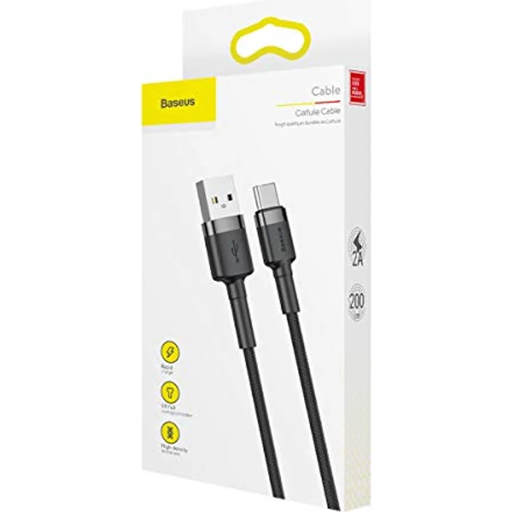 Baseus Cafule TYP-C Kabel, 300 cm, grau-schwarz, 2A Strom, Datenübertragung bis 480 MBit/s, verstärkte Struktur – Bild 9