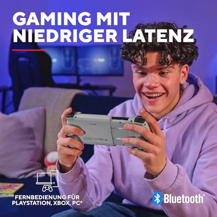 Trust GXT735G Mylox, Wireless Gaming Controller für Android und iOS mit Bluetooth 5.0, dualem Vibrationsfeedback, RGB-LED-Tasten, grau – Bild 3
