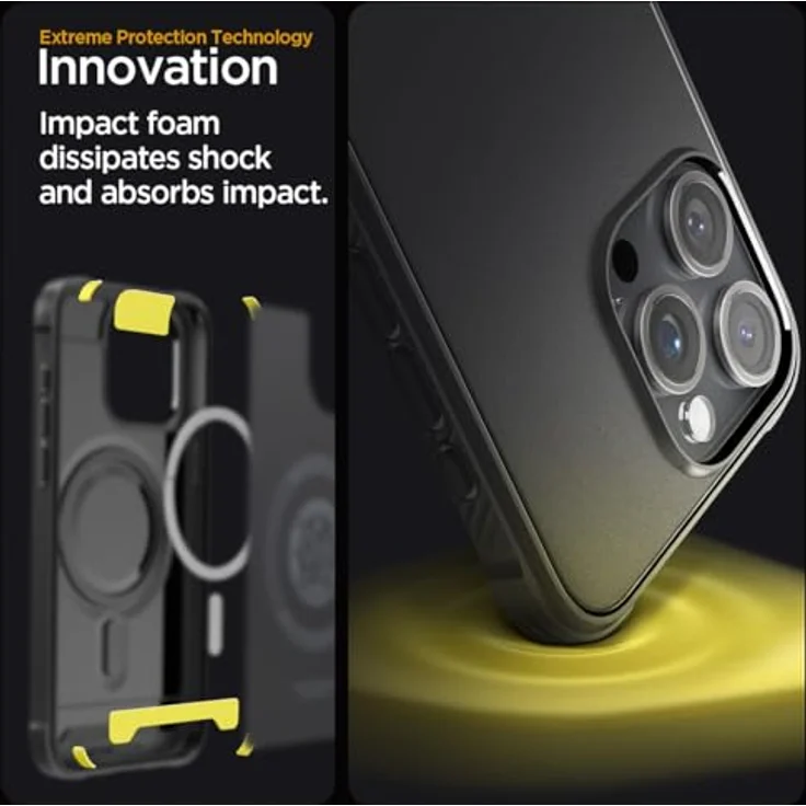 Spigen Rugged Armor MagFit Hülle Kompatibel mit iPhone 15 Pro Max -Matte Black, TPU mit Prägung im Karbon Look – Bild 4