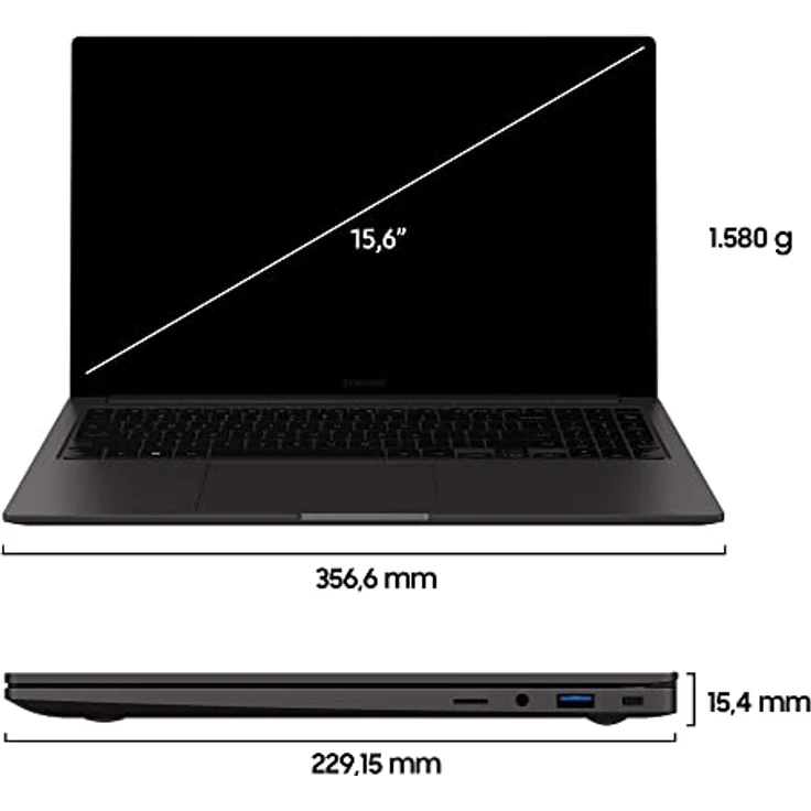 Samsung Galaxy Book3 Laptop | 15" FHD 60Hz Display | Intel Core i5-1335U | 8GB RAM | 512GB SSD | Intel ARC | Windows 11 | QWERTZ Tastatur | Graphite | Inklusive 36 Monate Garantie – Bild 2